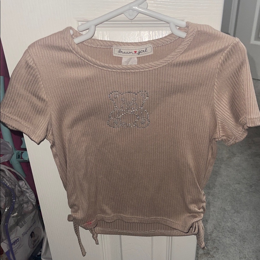 Dreamgirl Beige Ribbed Short Sleeve Top